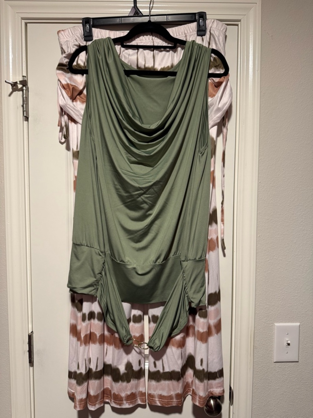 Sage Green Draped Tank with matching wide leg pants